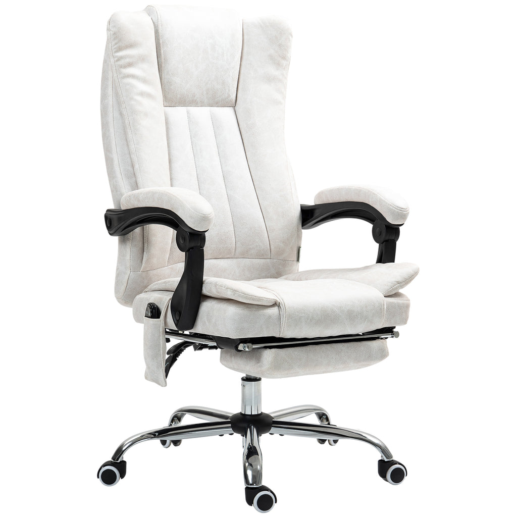 Massage Office Chair With 6 Points And Heat, Reclining Computer Chair With Adjustable Height And Footrest, White
