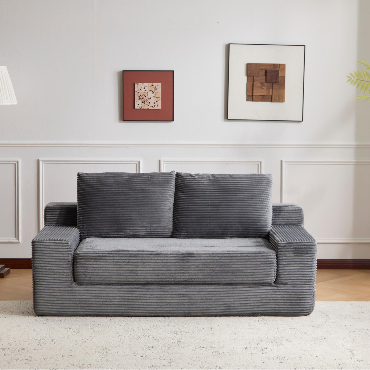 Loveseat Sofa, Comfortable Deep Seat Sofa Bed, Modern Small Corduroy Couch For Living Room Bedroom,Reversible Cushion With Pillows,No Assembly Required,Dark-grey