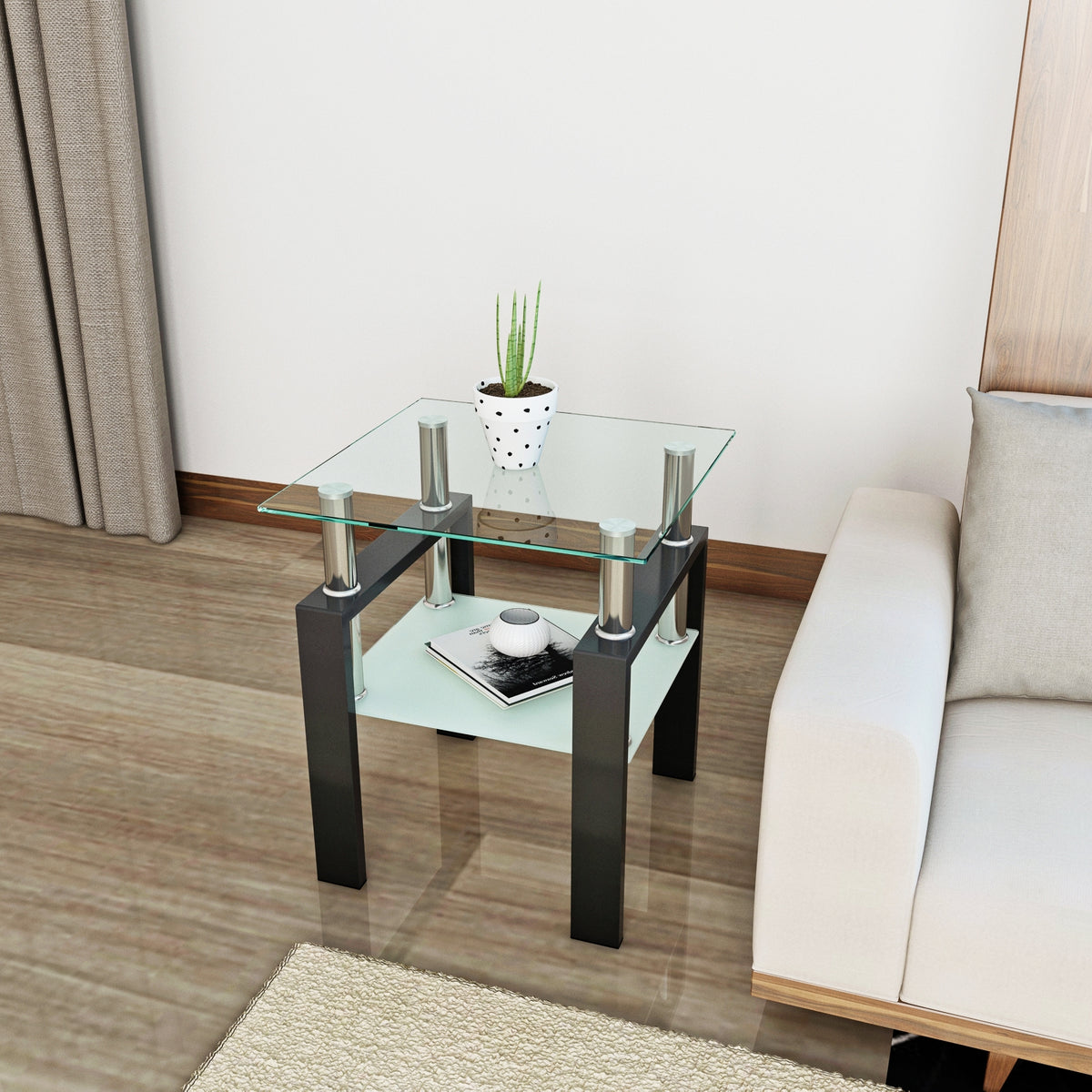 1-Piece Modern Tempered Glass Tea Coffee Table, Square For Living Room