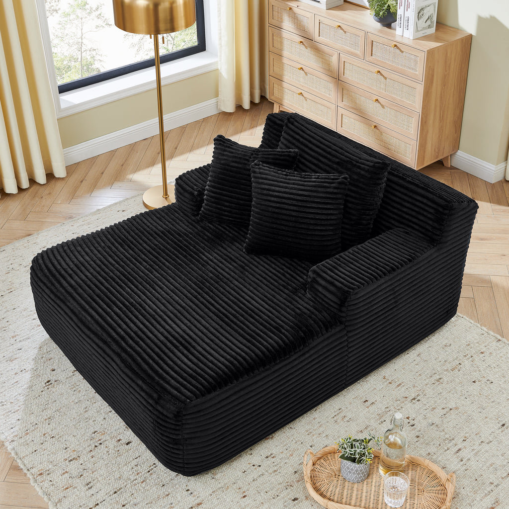 Single Lazy Sofa Lounge Chair, No Assembly Required, Made Of Velvet Fabric, Fluffy Modern Single Lounge Chair, Used For Indoor Living Rooms And Bedrooms-Black