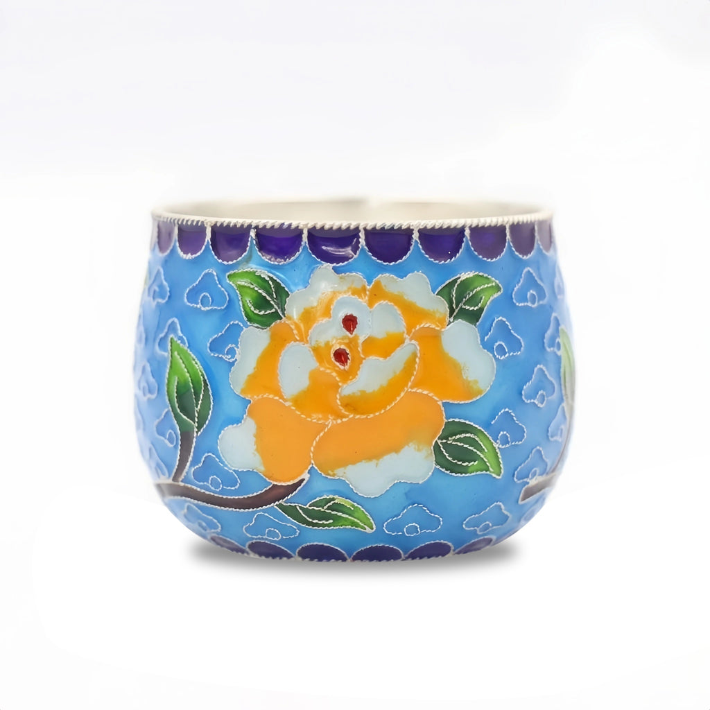 925 Sterling Silver Hand-Painted Ceramic Cup with Vibrant Floral Motif and Traditional Craftsmanship - Handicraft