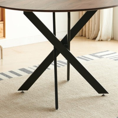 42.1BLACK AND WOOD COLOR Table Mid-century Dining Table For 4-6 People With Round Mdf Table Top, Pedestal Dining Table, End Table Leisure Coffee Table,cross Leg