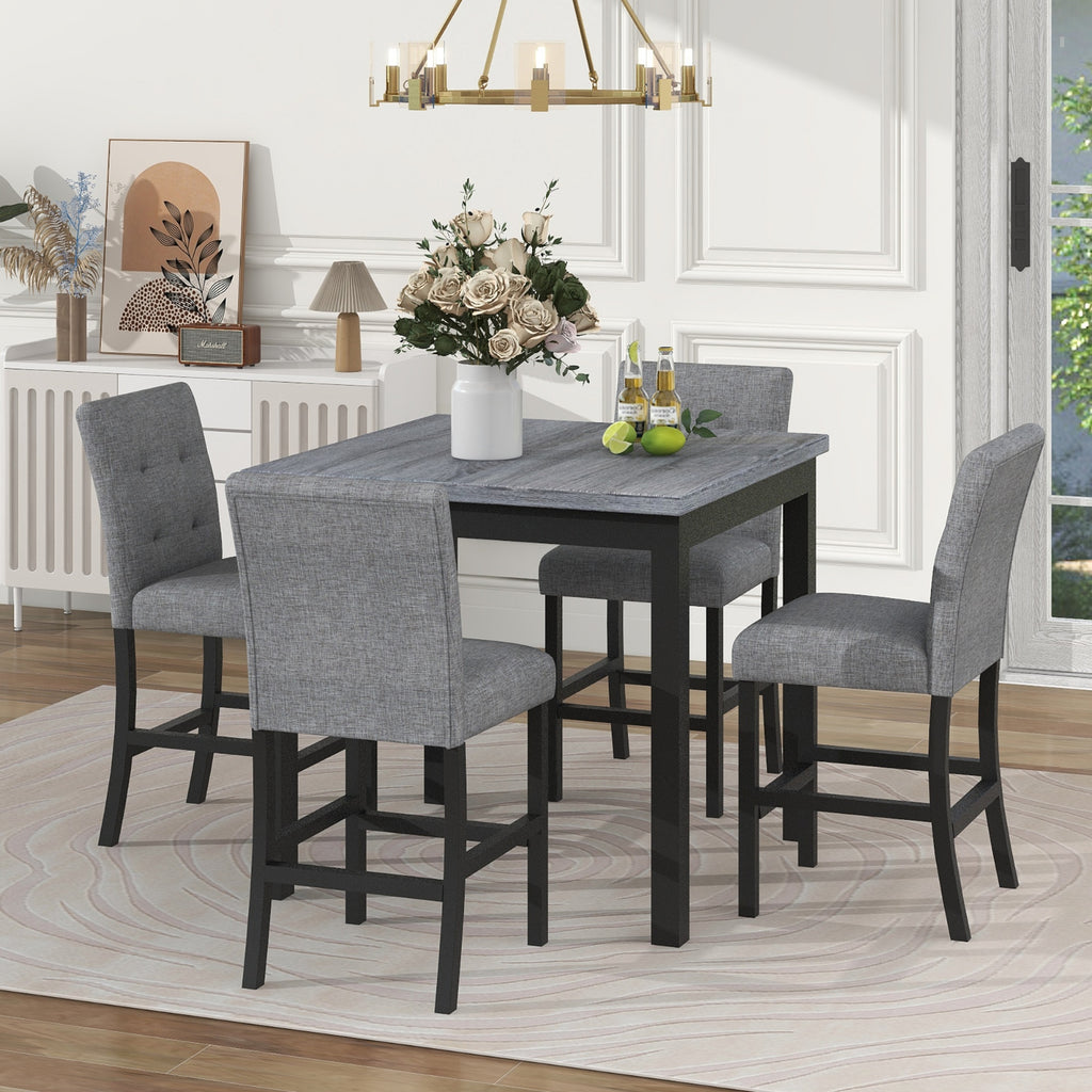 TOPMAX 5-Piece Counter Height Dining Set, Wood Table  Chairs Stools W Footrest