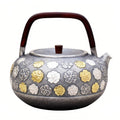 Pure 999 Fine Silver Elegant Silver Teapot with Gilded Floral Relief and Handcrafted Wooden Handle - Handicraft