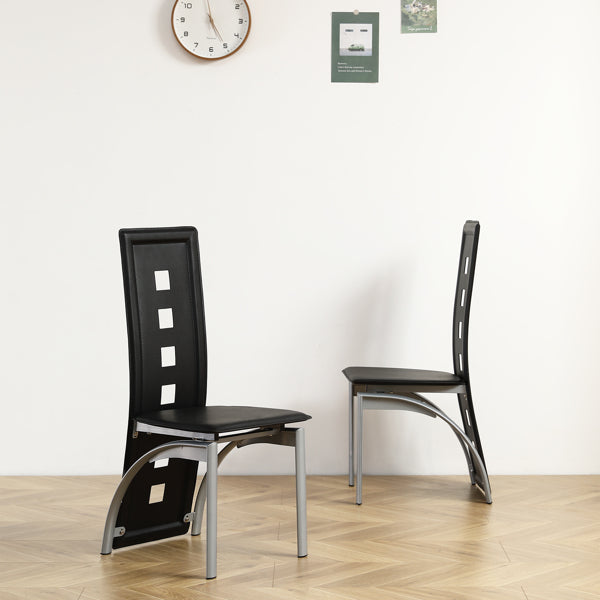 4pcs Long Backrest Square Hollow Decoration PU Leather Dining Chairs