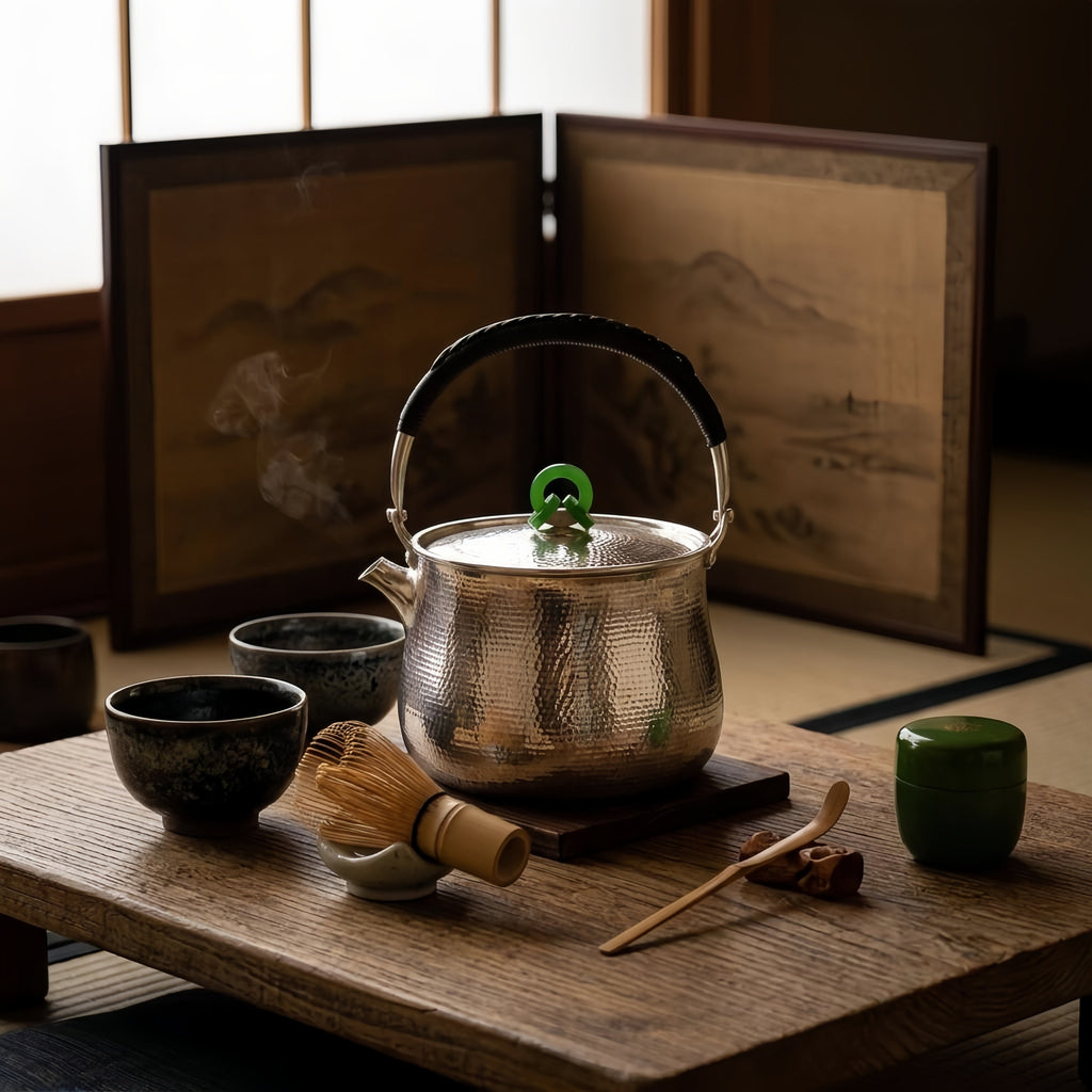 Pure 999 Fine Silver Artisan Hammered Silver Teapot with Green Jade Finial and Woven Handle - Handicraft