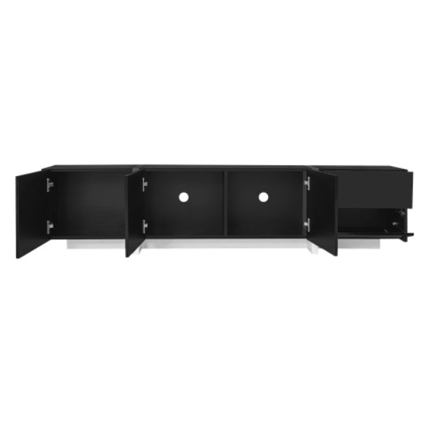 TV Cabinet, Black High-gloss Cabinet And White Contrasting Table Legs, With Simple Cabinet Doors And Drawers.