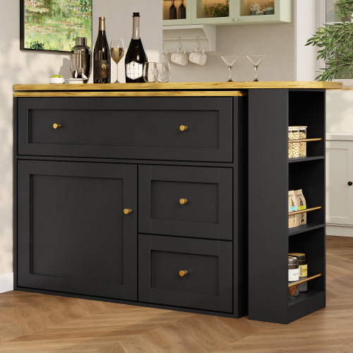 Extendable Bar Table With Storage Space  138-204x39x105cm  Kitchen Cabinet Sideboard With Snack Shelf, Telescopic Bar Table, High Table, Bistro Table  High Table,Kitchen Island, Black