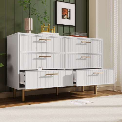 Sideboard Cabinet For Living Room, Chest Of Drawers With 6 Drawers, White, 40D X 120W X 75H CM