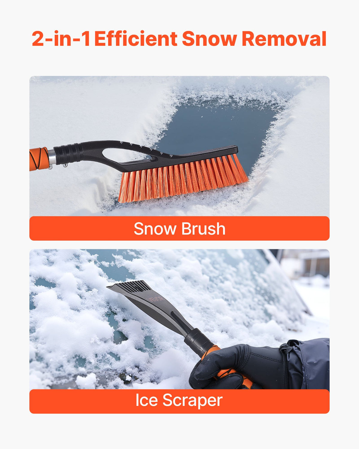 Snow Brush And Ice Scrapers For Car Windshield, 27-inch Aluminum Snow Scraper Removal Tool With Foam Grip & Scratch-Free Bristles, Detachable And Easy-to-Carry For Cars, Trucks, SUVs, RVs