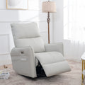 270 Power Swivel Rocker Recliner Chair, PU Leather Electric Glider Reclining Sofa With USB Ports, Power Swivel Glider, Rocking Chair,Nursery Recliners For Living Room Bedroom  Light Gray  270Swivel