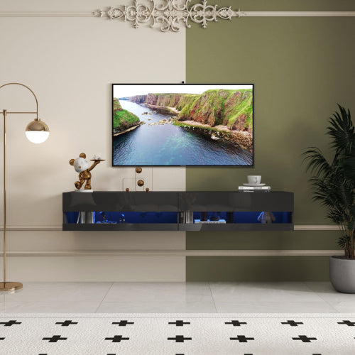 180 Wall Mounted Floating 80 TV Stand With 20 Color LEDs And Charging Station