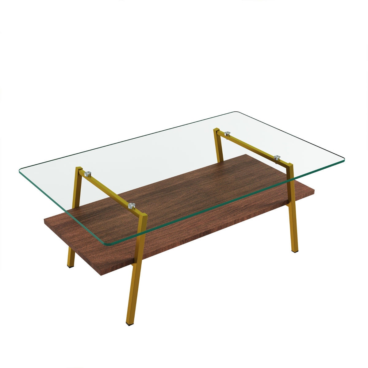 Rectangle Coffee Table, Tempered Glass Tabletop With Gold Metal Legs, Modern Table For Living Room