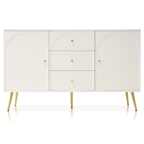 Sideboard Cabinet For Living Room, Chest Of Drawers With 2 Doors And 3 Drawers, Adjustable Shelf, Cream White, 40D X 140W X 84H CM