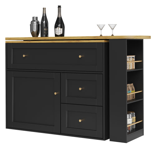 Extendable Bar Table With Storage Space  138-204x39x105cm  Kitchen Cabinet Sideboard With Snack Shelf, Telescopic Bar Table, High Table, Bistro Table  High Table,Kitchen Island, Black
