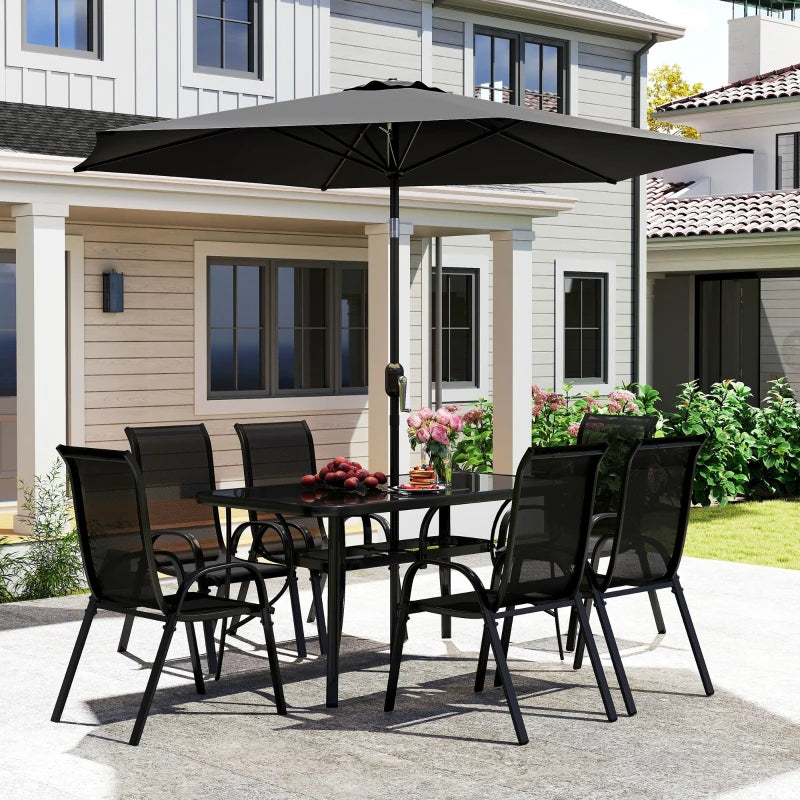 8 Pieces Patio Furniture Set With 9Ft Patio Umbrella, Outdoor Dining Table And Chairs, Black