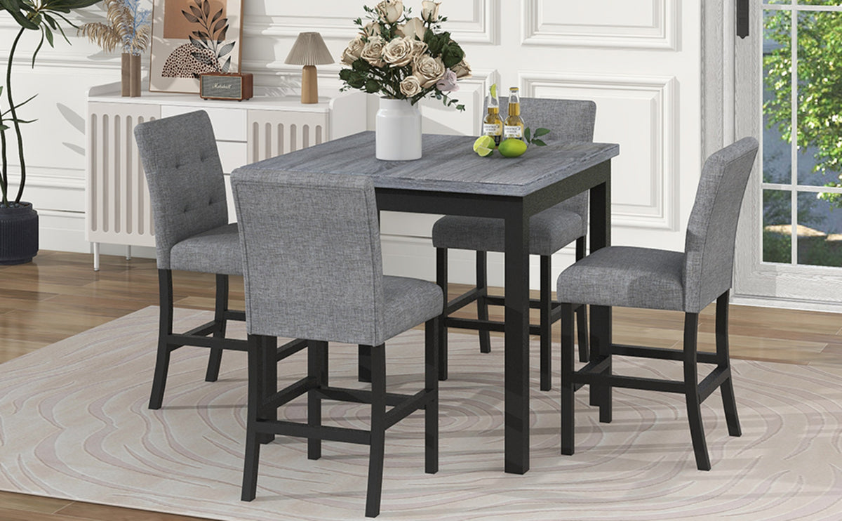 TOPMAX 5-Piece Counter Height Dining Set, Wood Table  Chairs Stools W Footrest