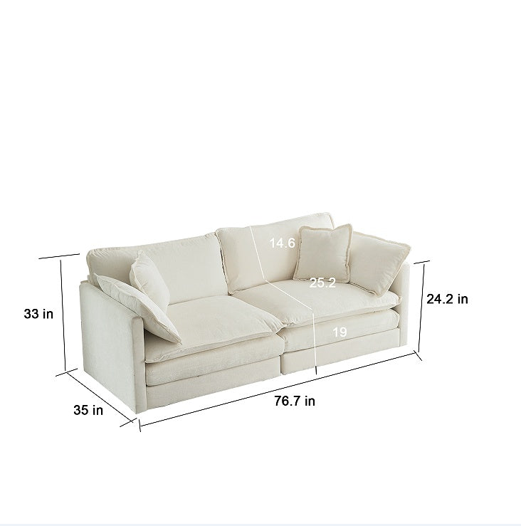 Modern Fabric Double Sofa With 4 Pillows