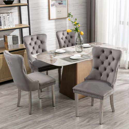 High-end Tufted Solid Wood Contemporary Velvet Upholstered Dining Chair With Chrome Stainless Steel Plating Legs,Nailhead Trim