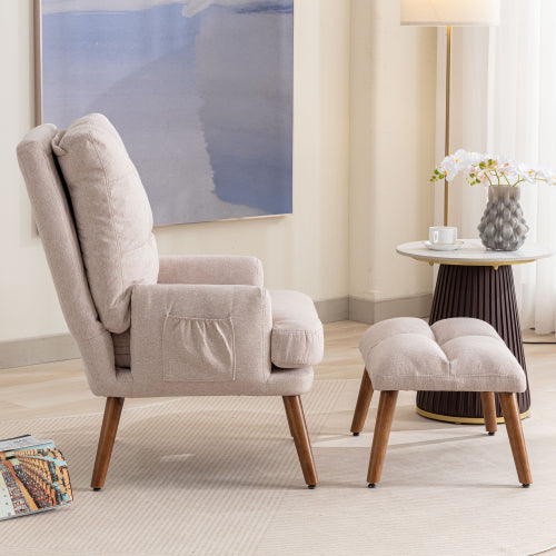 Lounge Chair With Footrest, 5-stage Adjustable Backrest, Tiltable, Chair With Side Pockets
