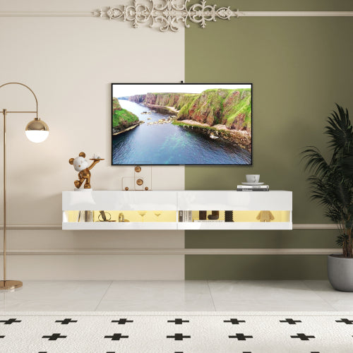 180 Wall Mounted Floating 80 TV Stand With 20 Color LEDs And Charging Station