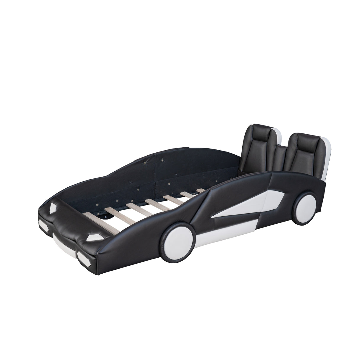 Twin Size Race Car-Shaped Platform Bed With Wheels, Black