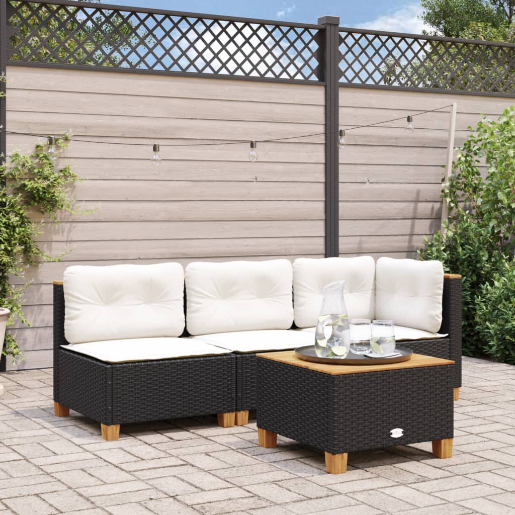Garden Table 55x Poly Rattan Acacia Wood   Garden Table