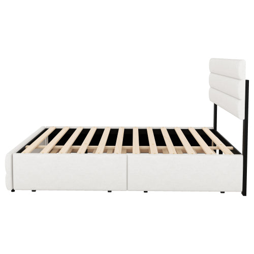 140 X 200 Plattformbett Mit Raummaschine Fur Zwei Personen Und Zwei Schubladen Beige