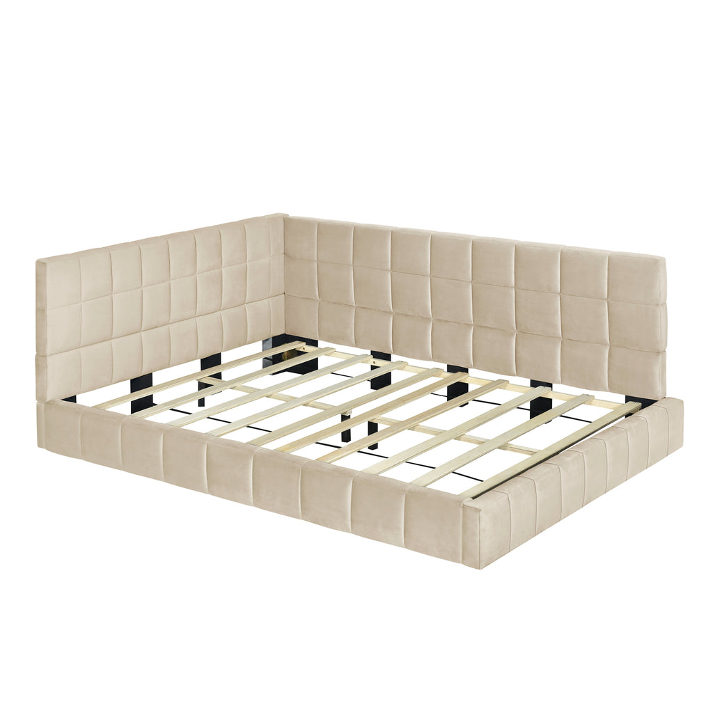 Full-size Upholstered Sofa Bed, Sofa Bed Frame - Beige, Velvet