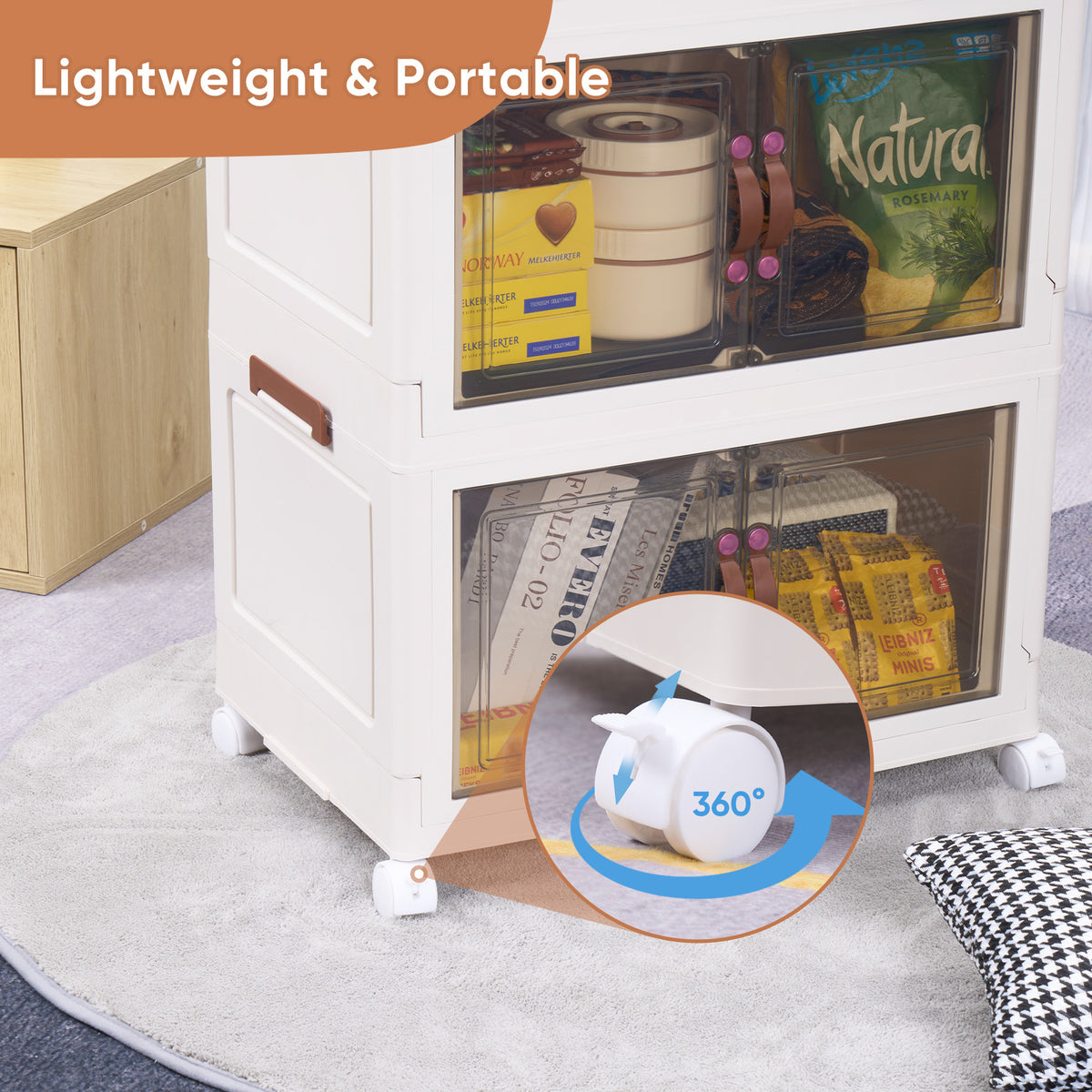 Portable Collapsible Storage Box, Folding Storage Bin - Clear Transparent Design With Lids And Pulley