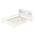 Wood Full Size Platform Bed With LED, Storage Headboard & Guardrail, White