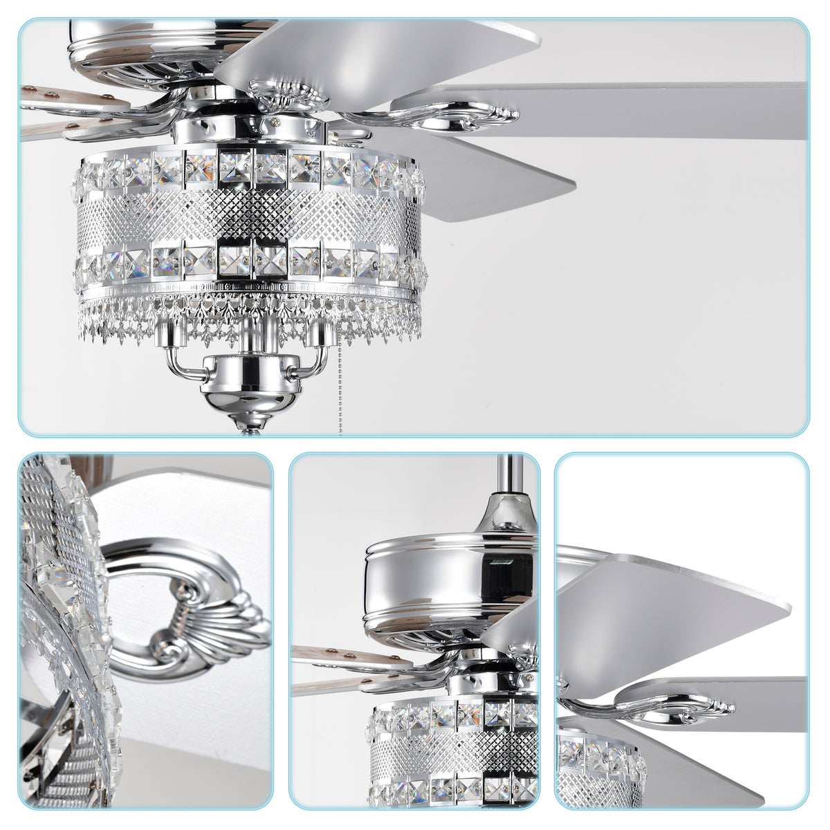 3-Light Chrome Drum Shade LED Ceiling Fan Remote, Traditional Farmhouse Rustic Industrial Bohemian Country Cottage Transitional Glam For Home, Kitchen, Living Room