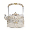 Pure 999 Fine Silver Ornate Handcrafted Silver Kettle with Intricate Basketweave and Mythical Motifs - Handicraft