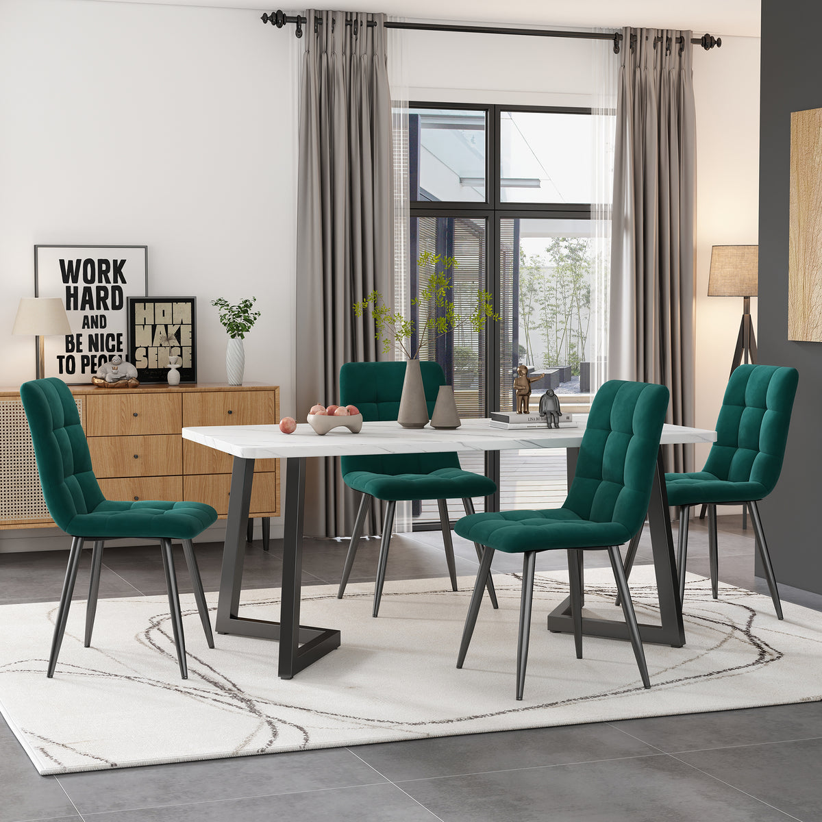 117x68cm Dining Table,1-St, Metal Frame Rectangular Dining Table Modern Marble Pattern Kitchen Table With Metal Legs For Dining Room Living Room, BlackWhite