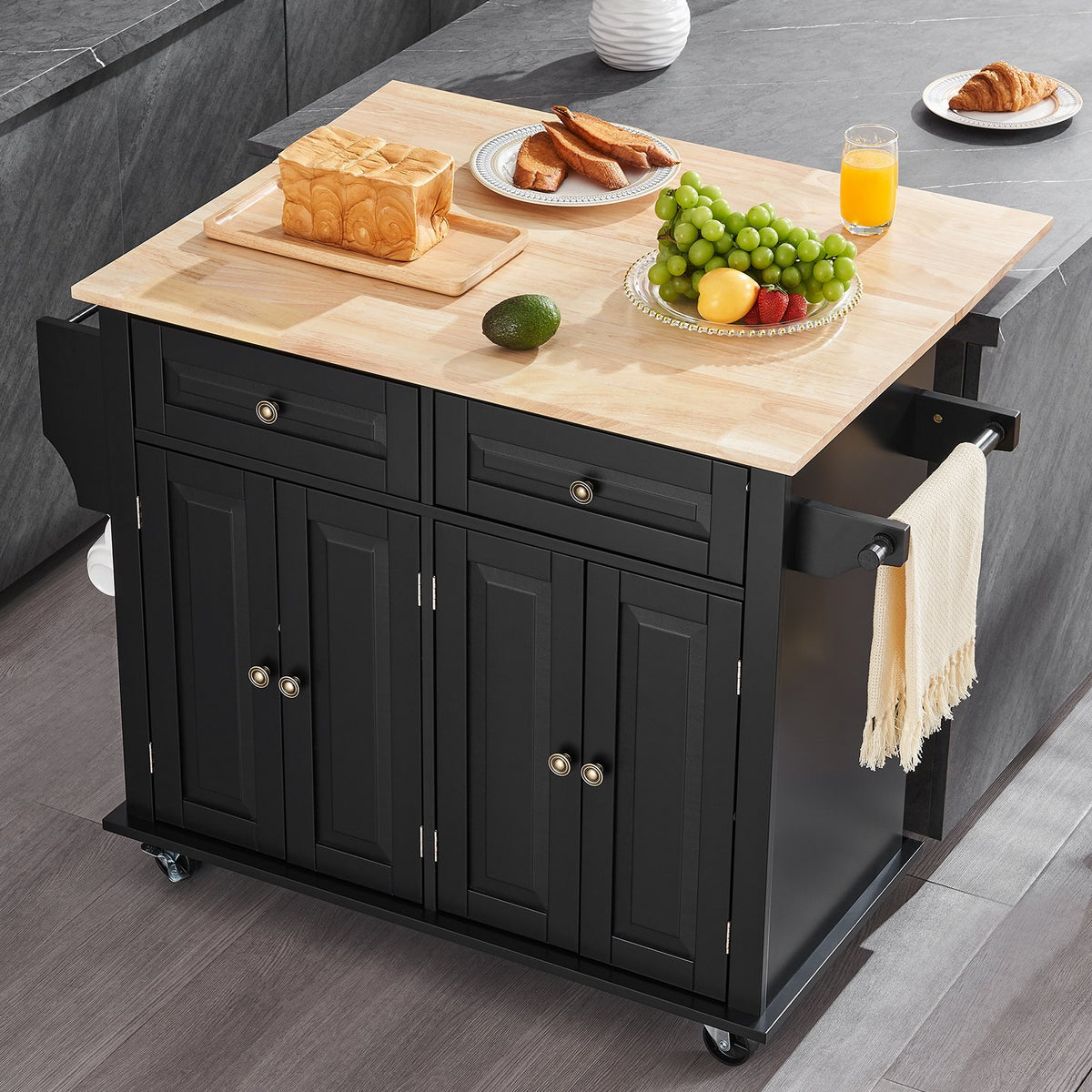 Kitchen Island Cart Rolling Storage Cabinet On Wheel With Drawer & Shelves