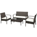 Patio Furniture Set, 4 Piece Indoor Outdoor PE Wicker Conversation Set with Chairs, Loveseat Sofa, Cushions, Glass Table for Backyard, Sunroom, Pool, Garden, Brown