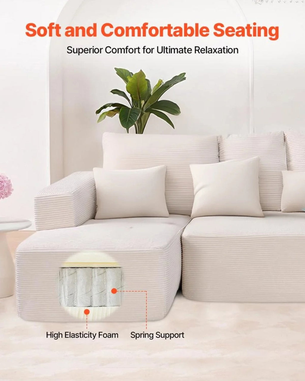 Modular Sectional Sofa, L Shaped Modular Sofa With Chaise, Cloud Sectional Couch With High Rebound Sponge And Density, Upholstered Corduroy Couch With Cushion For Living Room, Apartment, Beige
