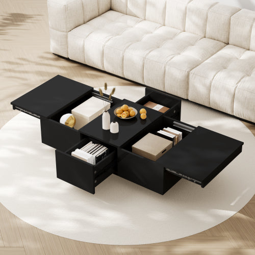 Black high gloss Coffee Table, With Push-Pull Storage Structure, Double-Sided Drawers