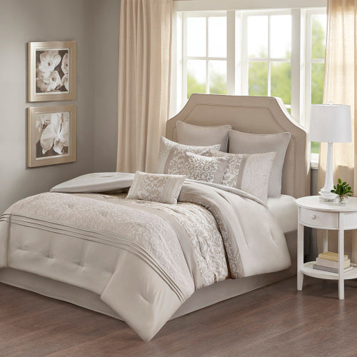 Embroidered 8 Piece Comforter Set Neutral King