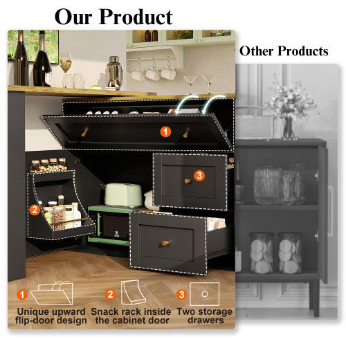 Extendable Bar Table With Storage Space  138-204x39x105cm  Kitchen Cabinet Sideboard With Snack Shelf, Telescopic Bar Table, High Table, Bistro Table  High Table,Kitchen Island, Black