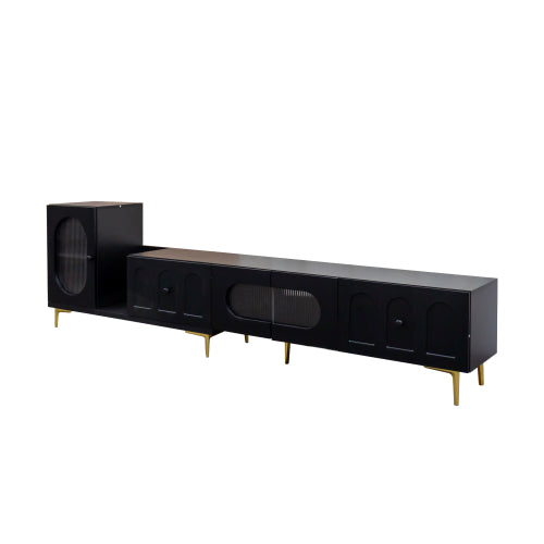Wood Extendable TV Stand Rectangle Entertainment Center,Media TV Console For Living Room Bedroom