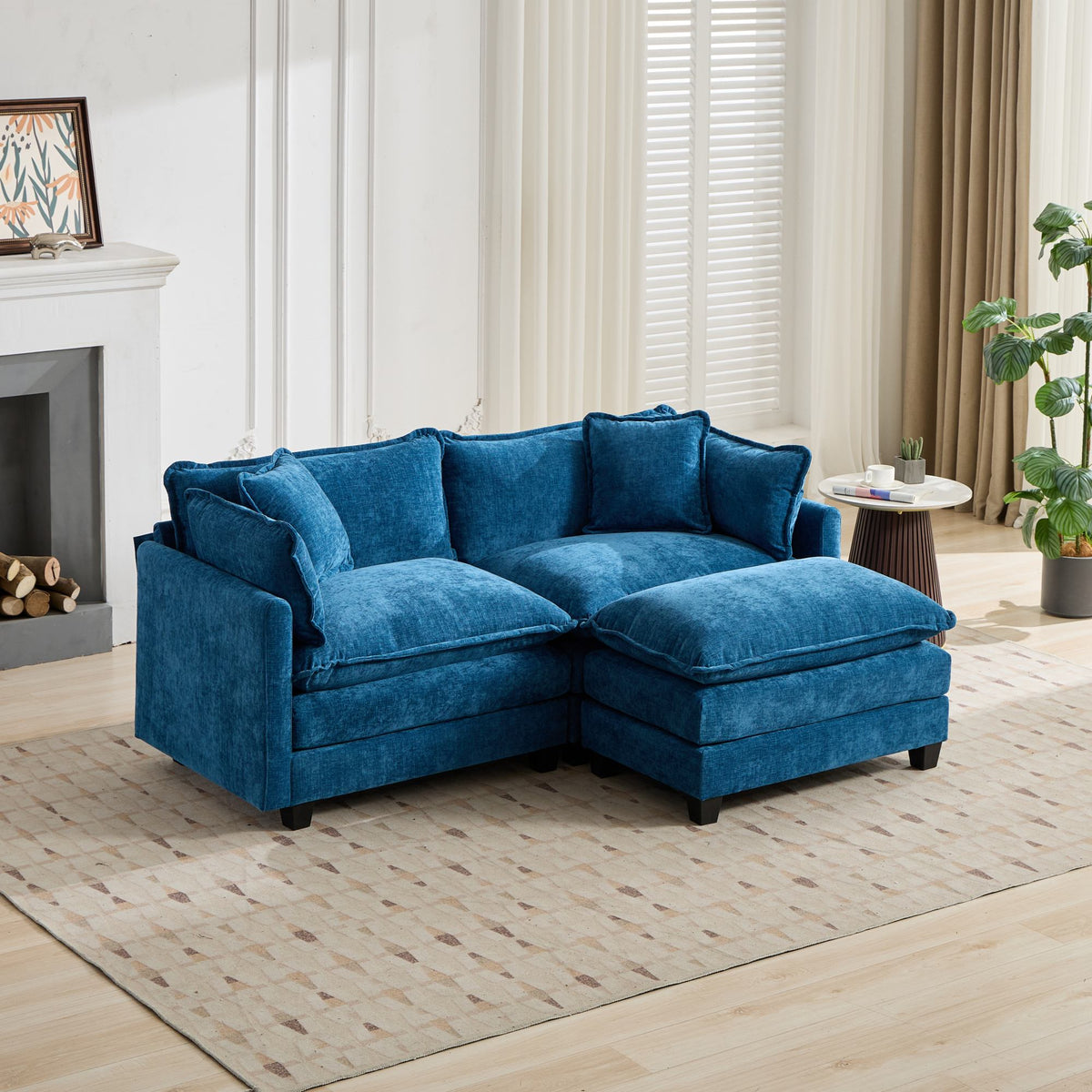 Cloud Sofa Ottoman Only, Modern Sectional Couch, For Living Room Bedroom And Apartment, Comfy Double Layer Upholstered Seat Cushion, Breathable Chenille Fabric, Blue