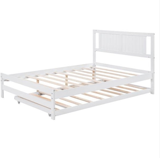 Full-size Platform Bed With Adjustable Rollers, White