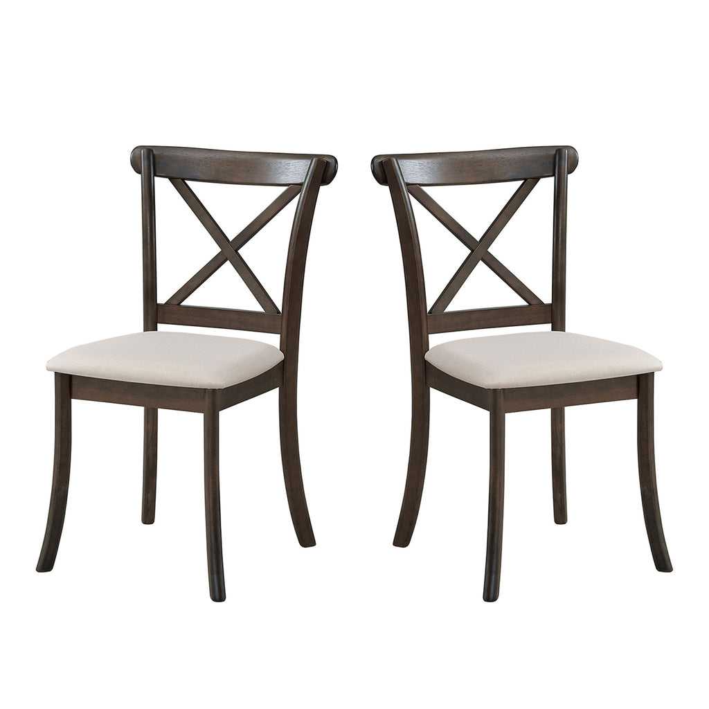 Wooden X Back Dining Chairs Set Of 2, Modern Fabric Upholstered Kitchen Side 2PC Chairs, Cross Back Rubber Wood Farmhouse Dining Room Chair,Brown