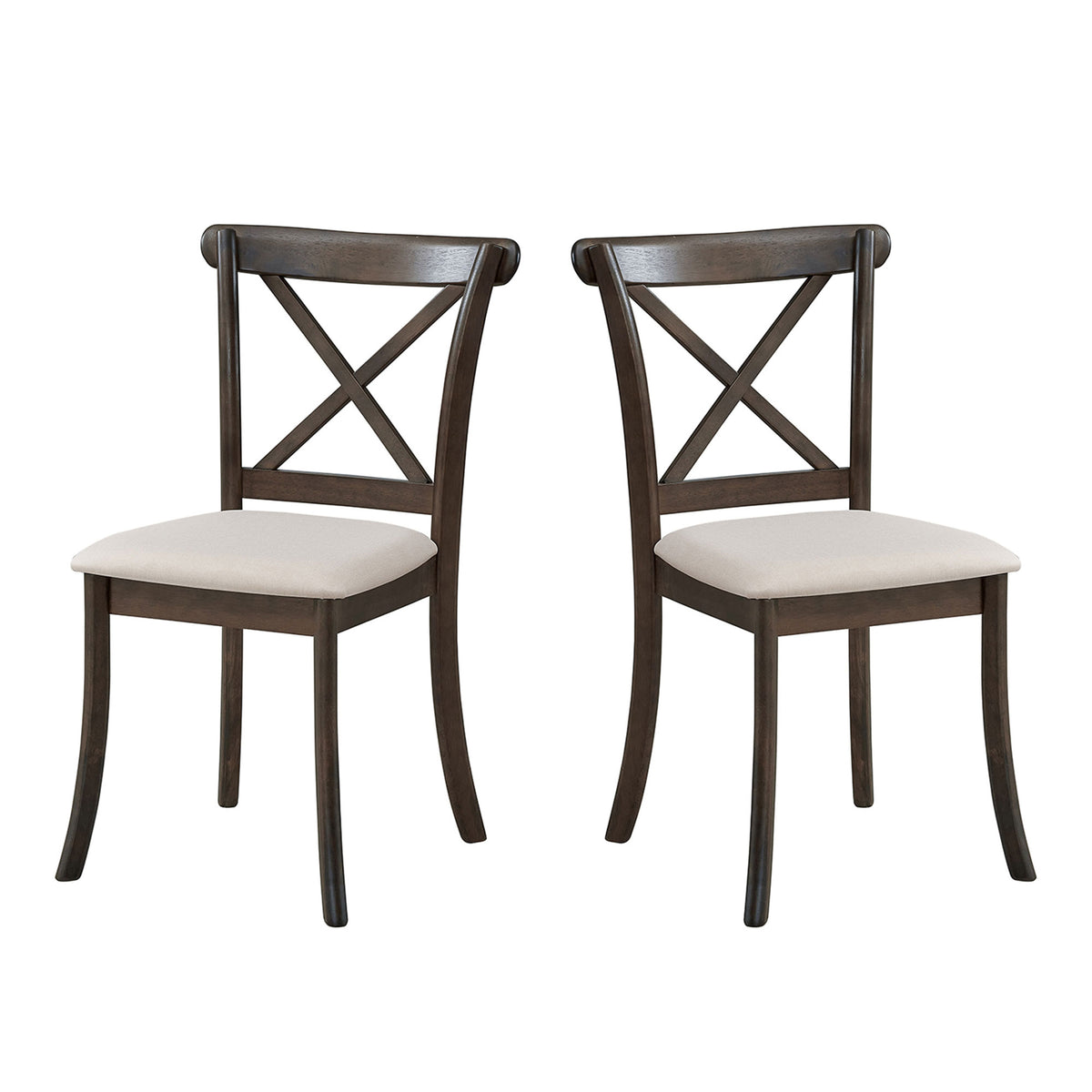 Wooden X Back Dining Chairs Set Of 2, Modern Fabric Upholstered Kitchen Side 2PC Chairs, Cross Back Rubber Wood Farmhouse Dining Room Chair,Brown