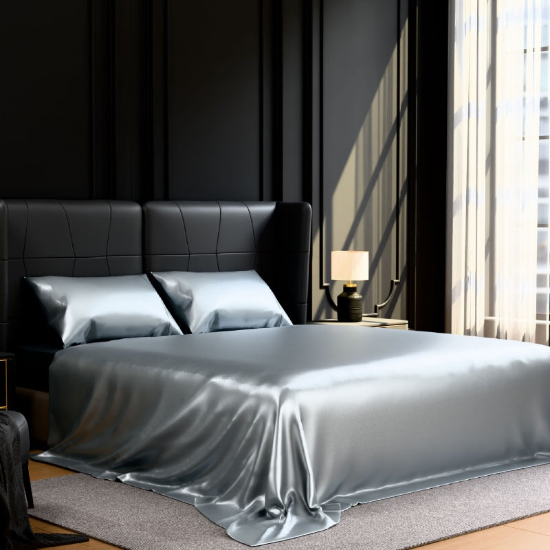 Satin Bed Sheets, King Size Sheets Set, 4 Pcs Silky Bedding Set With 15 Inches Deep Pocket For Mattress King, Grey