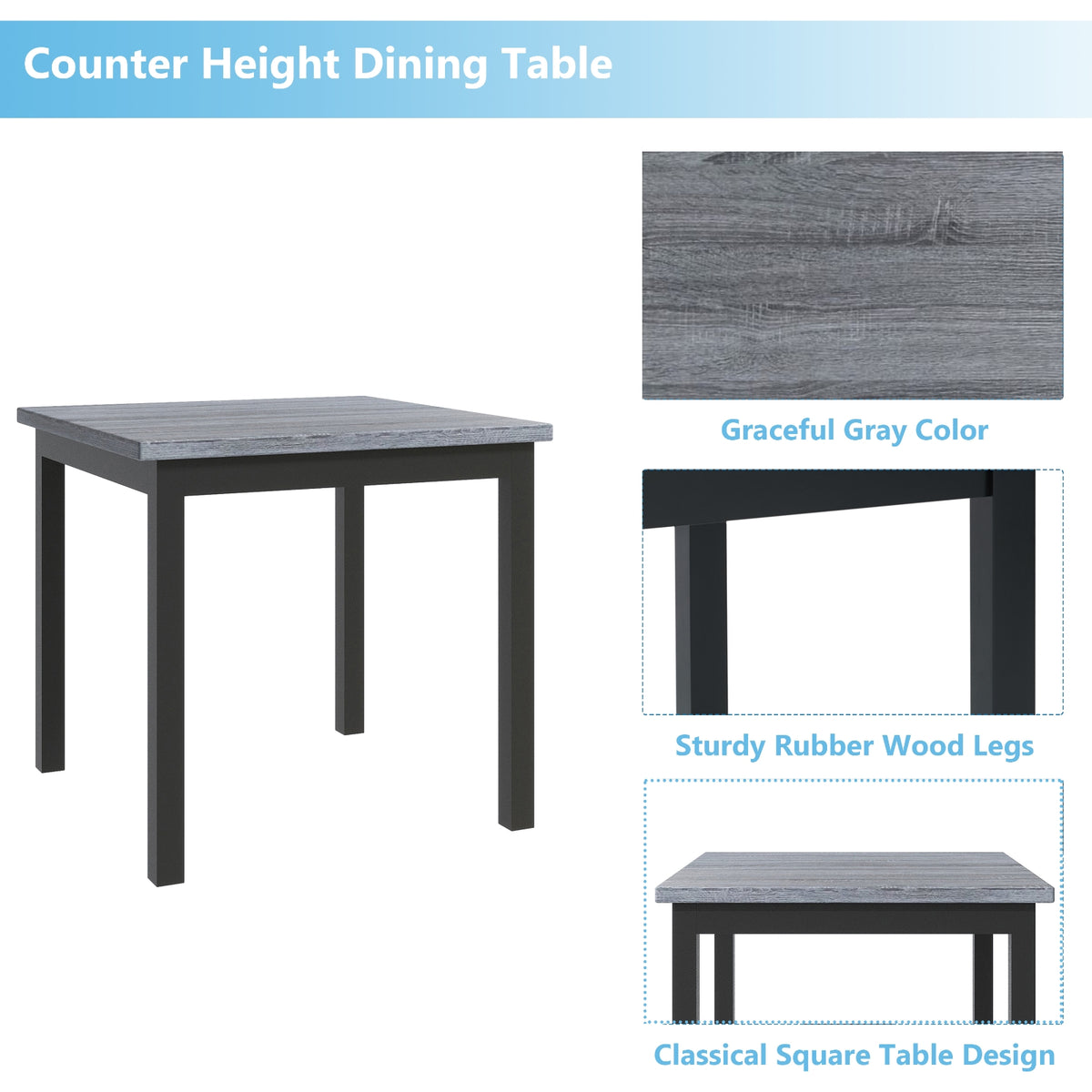 TOPMAX 5-Piece Counter Height Dining Set, Wood Table  Chairs Stools W Footrest
