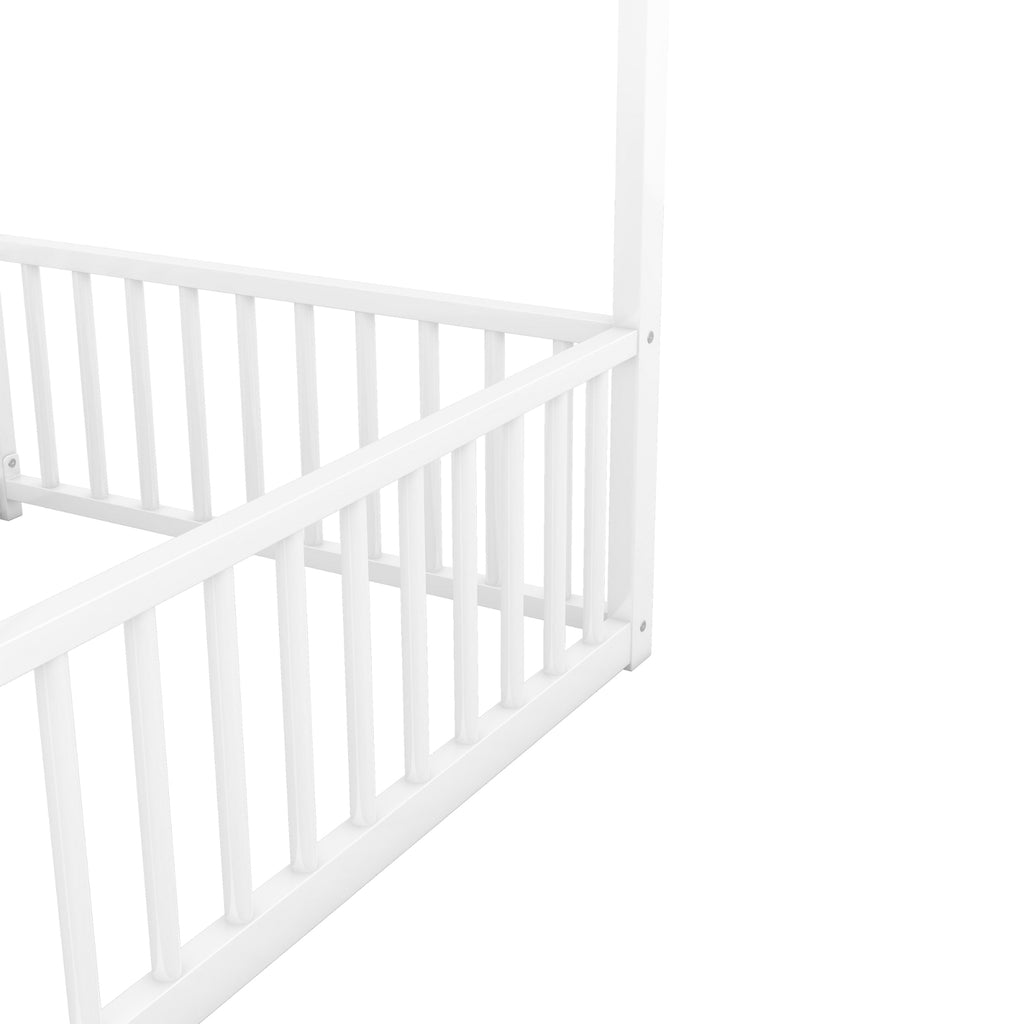 Metal Twin Size House Platform Beds, Two Shared Beds, White