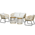 5 Piece PE Rattan Outdoor Furniture Set with Cushioned Chairs, Loveseat Sofa & Stackable Coffee Tables, Cream White