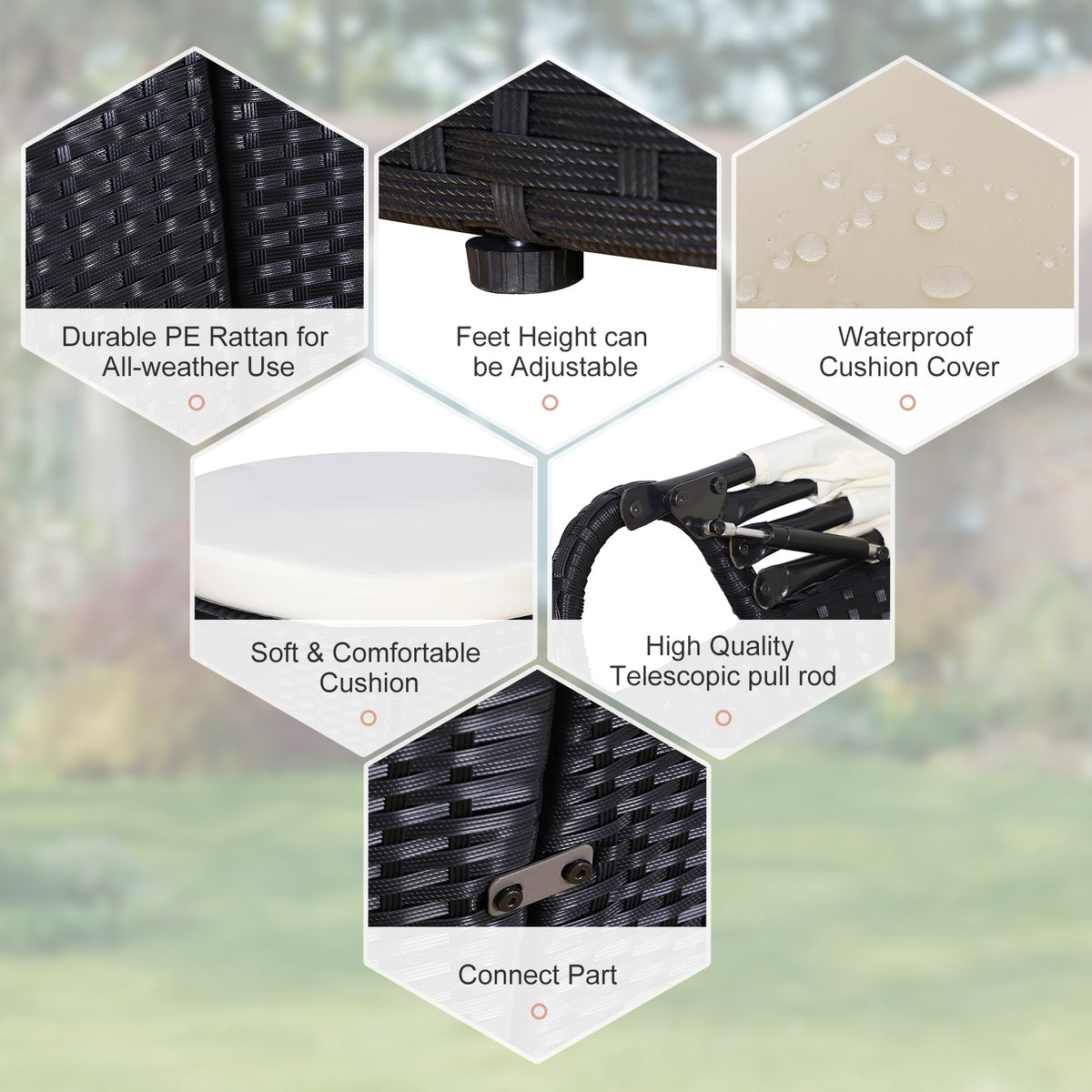 Five-Piece Rattan Garden Bed, With Canopy - Black/White